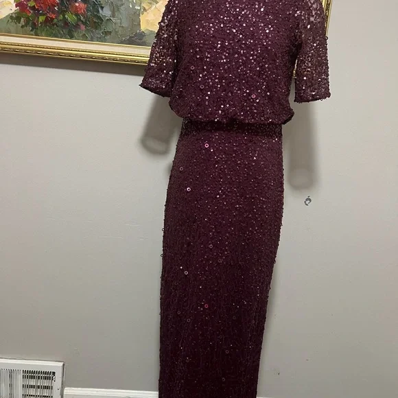 Adrianna Papell Beautiful beaded Gown Cassis Dress - Picture 2 of 4